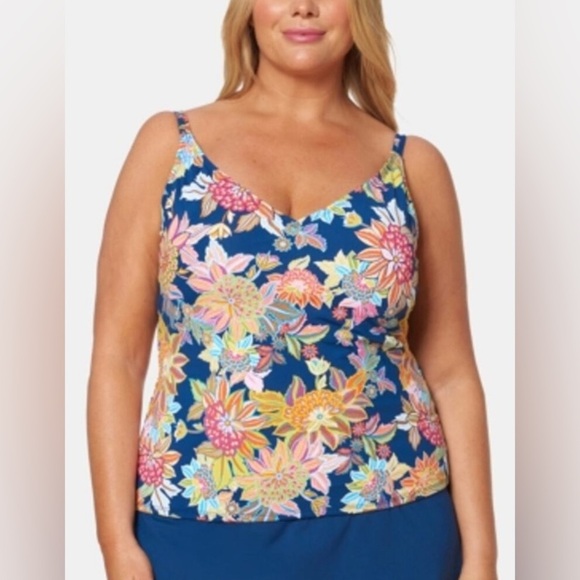 Bleu Rod Beattie Women's Tropical Print Tankini Top Swimsuit Multicolor Size 20W - Picture 1 of 8